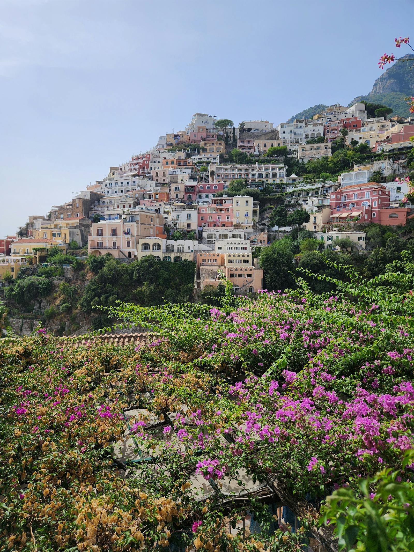 Pastel cliffside houses of Positano on the Amalfi Coast