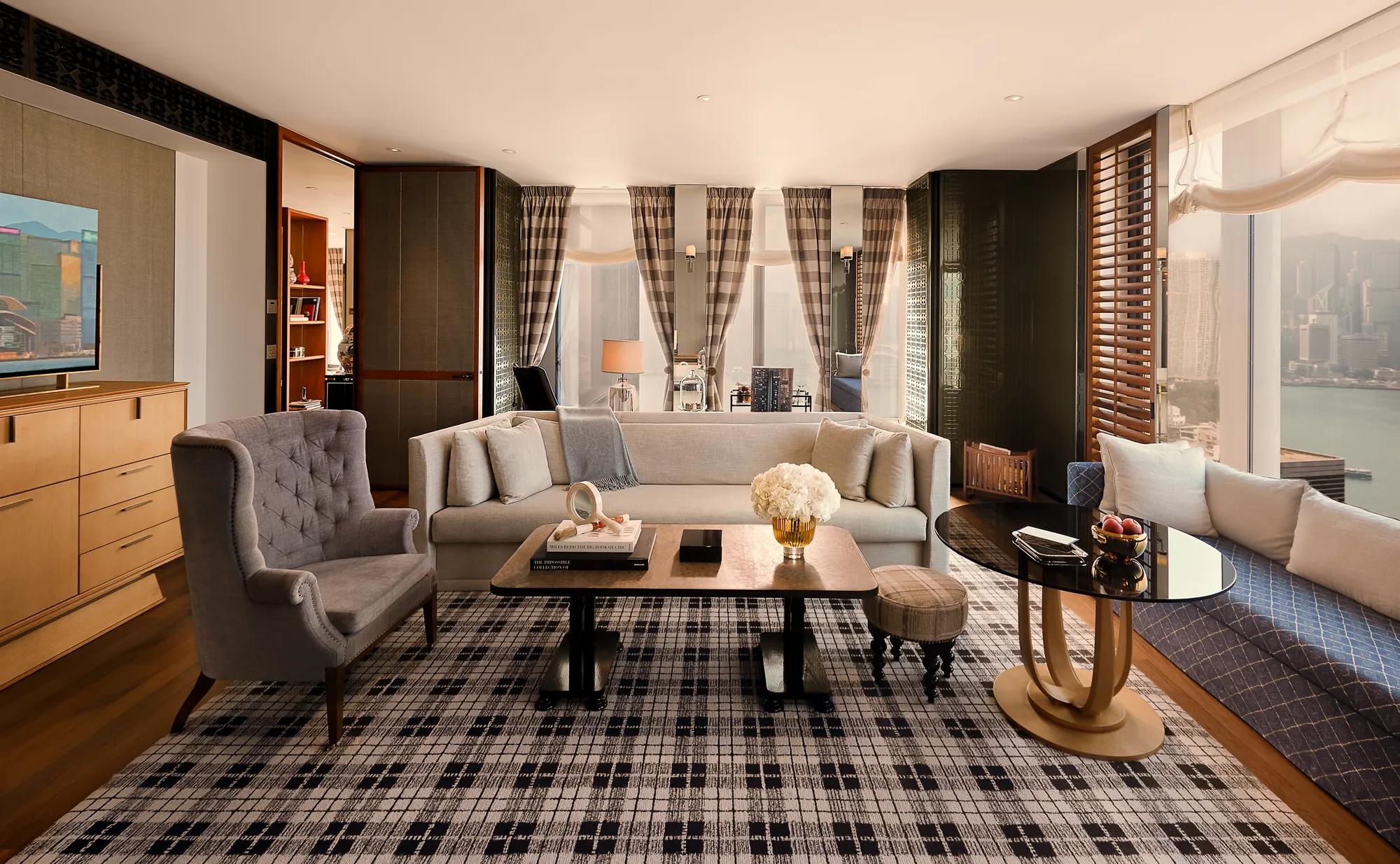 Rosewood Hong Kong Grand Harbour Corner Suite with panoramic Victoria Harbour views