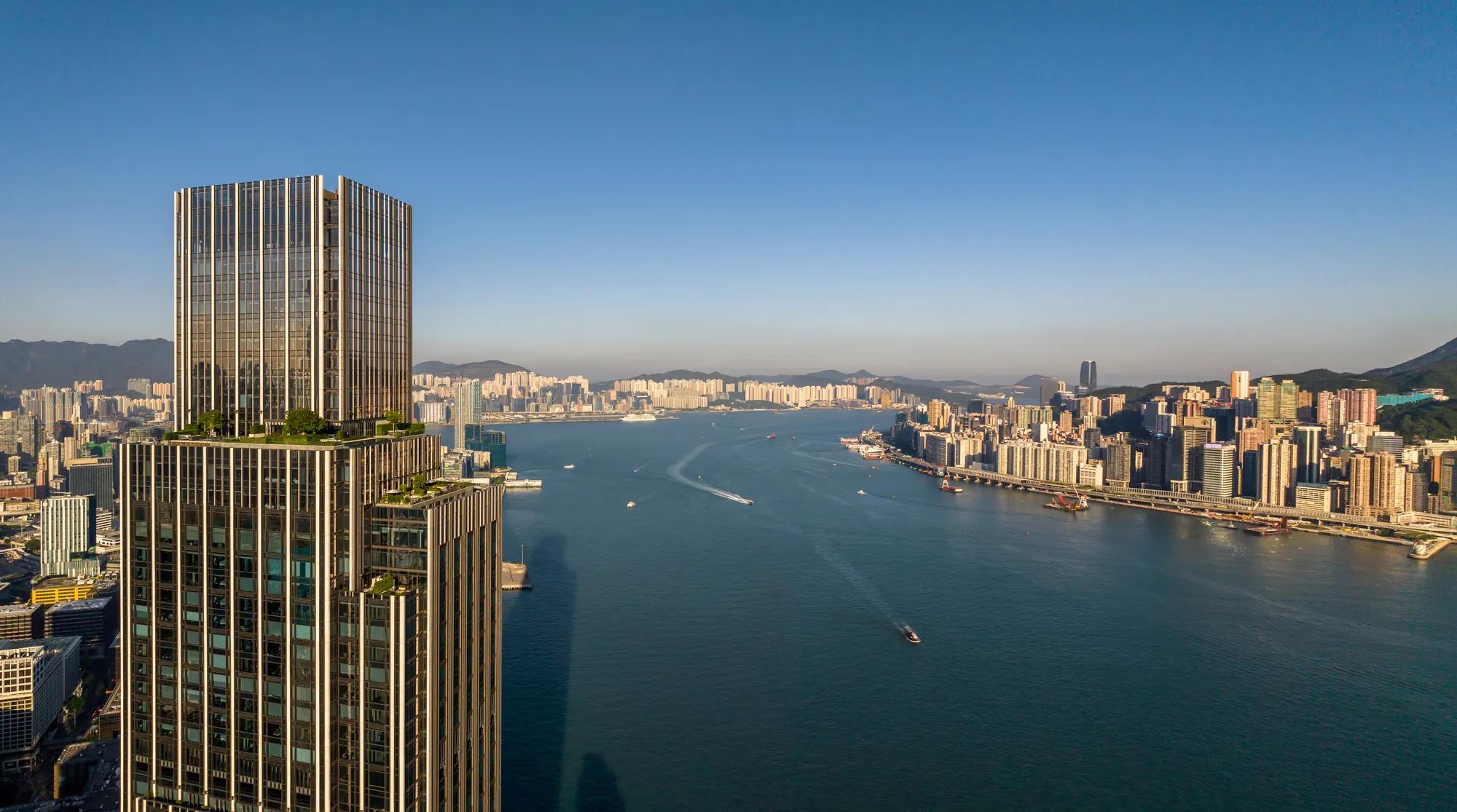 Rosewood Hong Kong exterior on the Kowloon waterfront overlooking Victoria Harbour